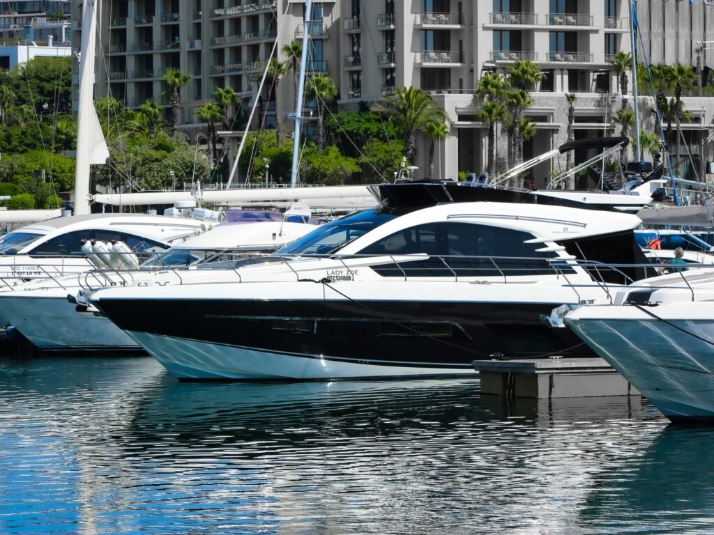 a view of luxurious yachts in a harbor